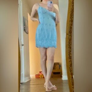 PrettyLittleThing Sky Blue Lace Mini Dress